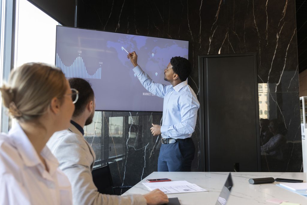 Digital Whiteboards 3 people taking part business event