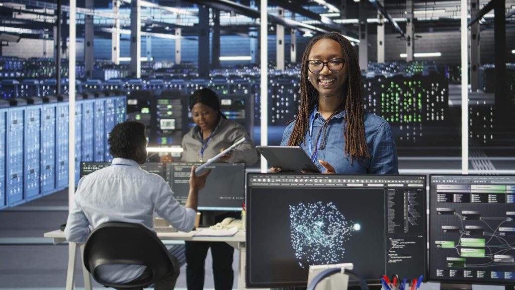 portrait upbeat server hub software developer using node tree software