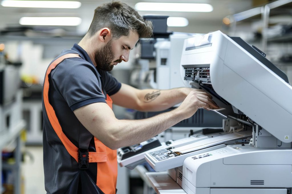 printer repair technician fixing printer showcasing printer repair expertise