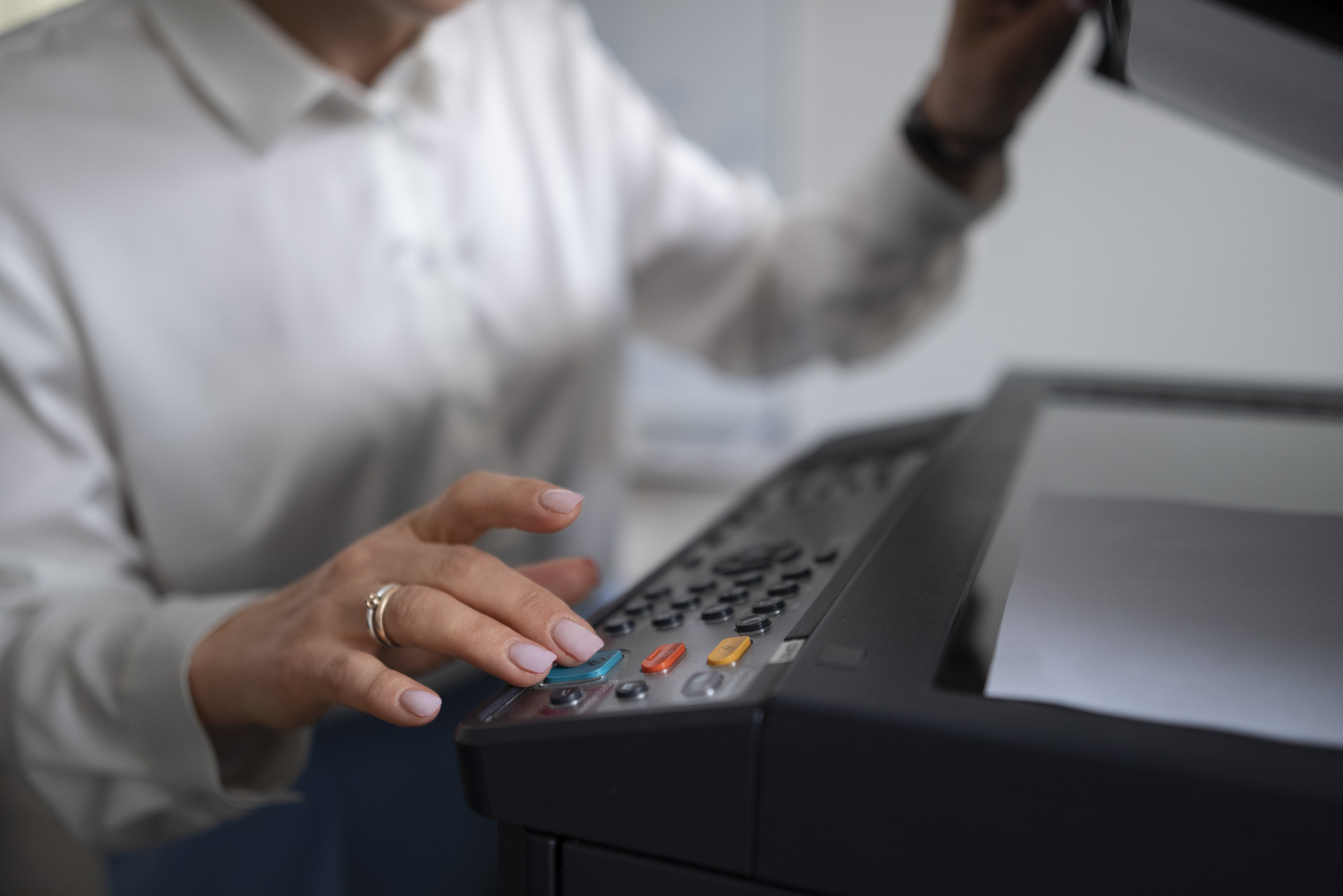 woman work office using printer